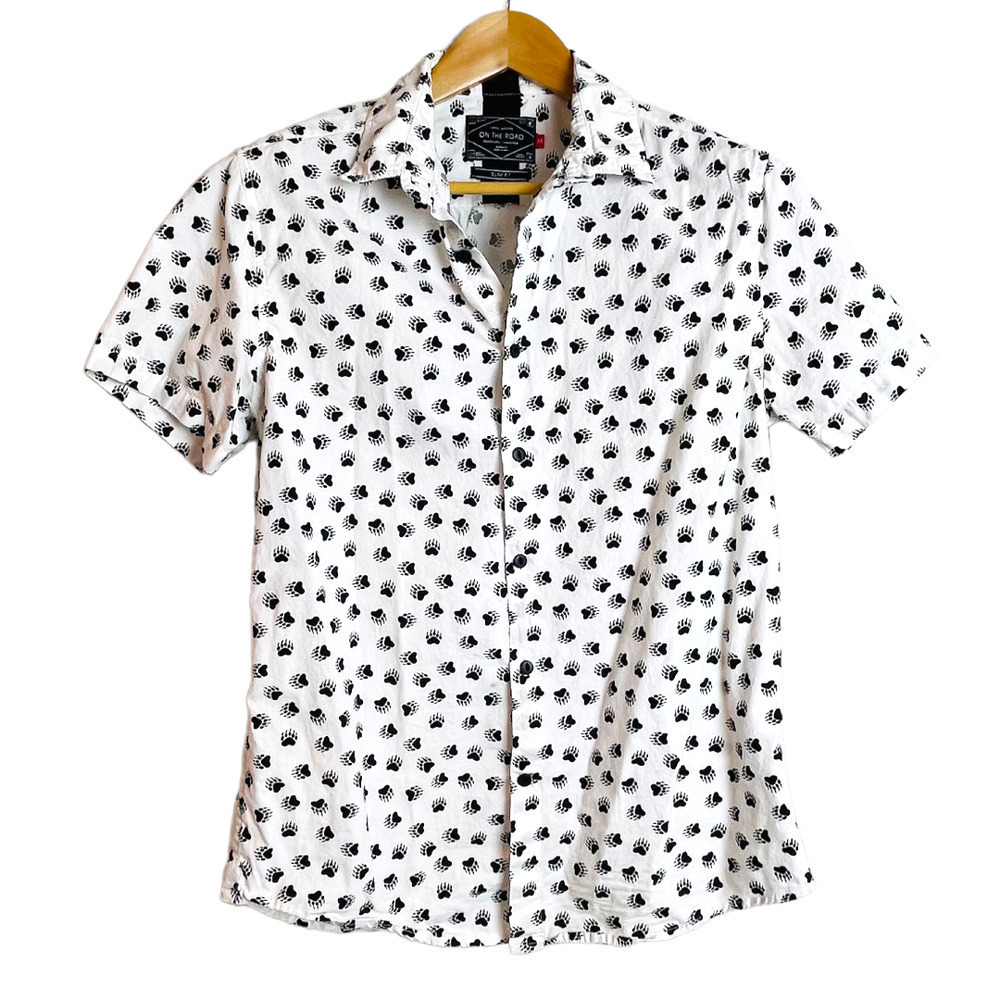 🍀 Cactus New York Slim Fit Short Sleeve Button Down Bear Claw Shirt Size Medium